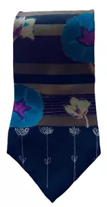 Damon Men's Tie Necktie All Silk Floral Stripes Turquoise, Brown, Gold, Black - Picture 1 of 6