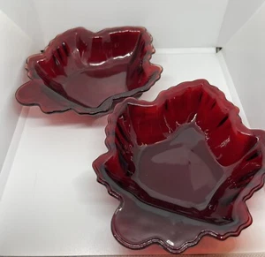 2er Set Anchor Hocking Fire King Royal Ruby Maple Leaf Dessert Süßigkeiten Nuss Schalen - Bild 1 von 8