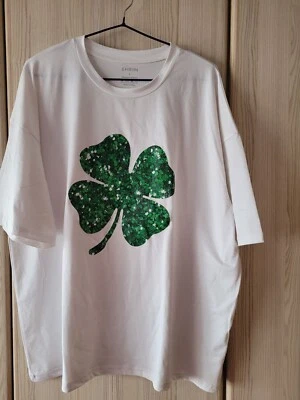 Damen T-Shirt Weiß Gr. L m. grünem Kleeblatt - Bild 1 von 4