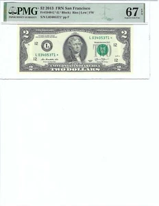 2013 $2 FRN FR1940-L* PMG 67 EPQ, San Francisco * Note S/N L03405371*!!! - Picture 1 of 2