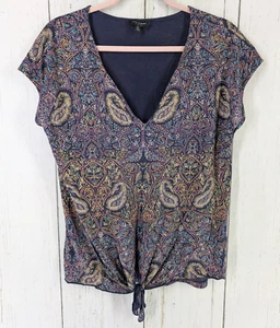 Lucky Brand Size Medium Womens Multicolor Paisely Print V Neck Short Sleeve Top - Imagen 1 de 7
