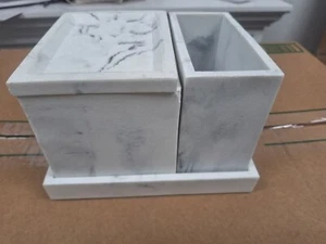 4-teiliges Keramik-Waschtischset mit Marmormotiv - offene Box - Bild 1 von 7