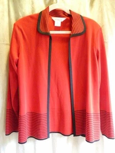 Exclusively Misook Jacket Red Black Trim Open Front Long Sleeves Collar Size S - Picture 1 of 8