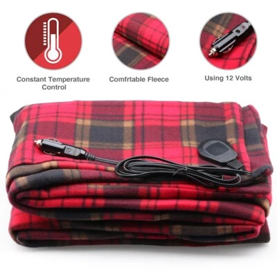 AU- Electric Car Blanket 12 Volt Portable Safety Warm Heated Fleece Travel Throw - image 1 of 4