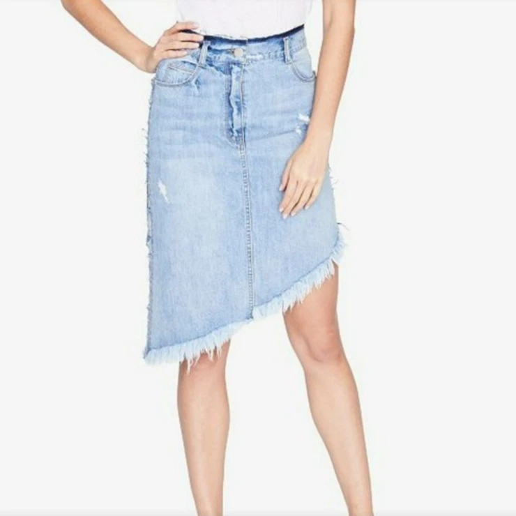 Falda midi vaquera azul lavado claro envejecida asimétrica Rachel Roy para mujer talla 6 Foto 1 de 4
