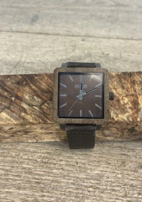 Reloj Cuadrado Madera Mica The Morris Cuarzo Correa Cuero Foto 1 de 4