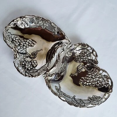 Silver Plated Grape Double Heart Dish Godinger Silver Art Serving Tray Snacks - Image 1 of 4
