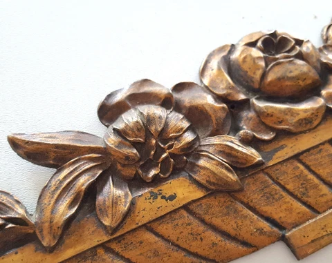 French antiques - Bronze pediment with leaf flower roses fruit decor 15.43 in Cover