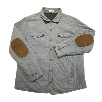 Peter Millar Crown Soft Quilted Shirt Jacket Mens XL Blue Suede Elbow Patches - Image 1 of 4