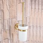 Gold Brass Ceramic Tumbler Toilet Brush Holder Wall Mount Bathroom Accessories