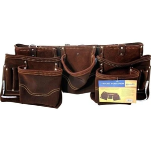 11 Pocket Double Oil Tanned Split Leather Tool Pouch Builders Bag Belt Storage - Picture 1 of 2