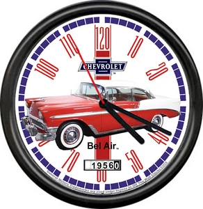 Lizenzierte 1956 rote Chevy Belair 2-türige Chevrolet General Motors Schild Wanduhr - Bild 1 von 1
