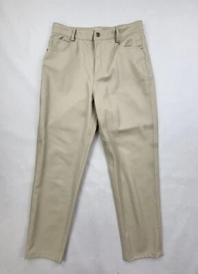 Calça Zara Feminina Slim Fit Couro Sintético Creme Tamanho 8 Super Macia - Imagem 1 de 4