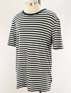 HUGO BOSS Navy White Striped TIBURT 457 Cotton Linen Crew Neck T Shirt XL NWT - Picture 1 of 2