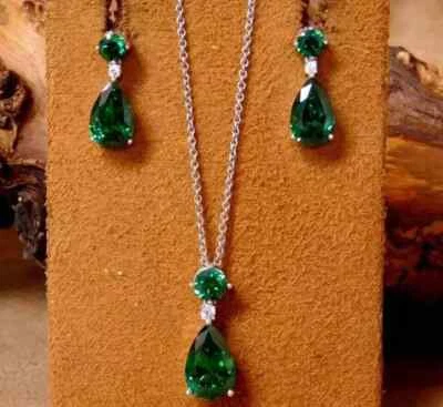 Juego de colgantes y pendientes de moissanita enchapados en oro blanco de 14k cadena cable de 18" Foto 1 de 4