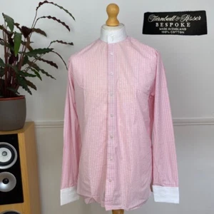 Turnbull & Asser BESPOKE Men’s Pink Cotton Check Collarless Dress Shirt 16.75” - Picture 1 of 13