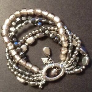 Silpada Hailstone Bracelet 925 Silver Hematite Glass Bead Multi Strand B1935