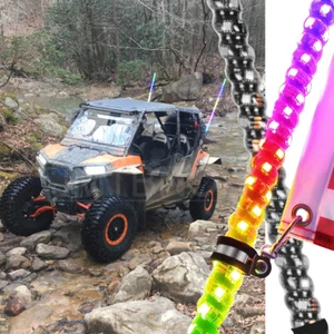 2X 2ft RGB LED Whip Lights Antenna W/ Flag Remote Control for Polaris RZR ATV - Picture 1 of 15