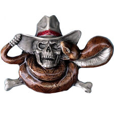 Cowboy's Fate Belt Buckle with Belt, Snake, Skull, Wild West, American Buckle Co
