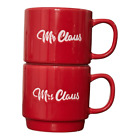 Mr Claus Mrs Claus Christmas Coffee Mugs 2 Pc Set  14 oz Red