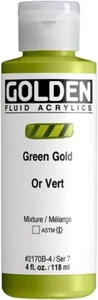 New Fluid Acrylics by GOLDEN, Green Gold, 4 fl. oz. Bottle, Professional Acrylic - Picture 1 of 5