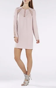 NEW BCBGMAXAZRIA PAYTEN LONGSLEEVE LACE INSERT SHIFT DRESS LMQ61E72/M713A SZ XXS - Picture 1 of 3
