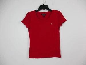 Lauren Ralph Lauren Shirt Womens Small Red White Logo Top Preppy Casual Ladies - Picture 1 of 12