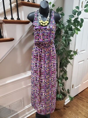 Maxi Vestido Para Mujer Alya Multicolor Poliéster Cuello Redondo Sin Mangas Largo Talla M Foto 1 de 4