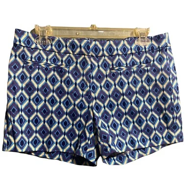 DALIA Collection Shorts Modern Fit 6 Women Blue Black White Diamond Print Chinos - Image 1 of 4