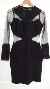 I SAW IT FIRST black lace sheer long sleeve elegant Bodycon midi dress Size 8 - Picture 1 of 12