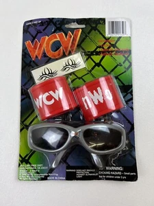 Vtg '98 WCW Wrestler Toy Set Tattoos Wristbands and Sunglasses Kids Dress-Up New - Picture 1 of 4