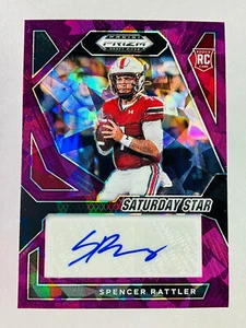 2024 Panini Prizm Draft Spencer Rattler RC Purple Cracked Ice Auto #/99 - Picture 1 of 2