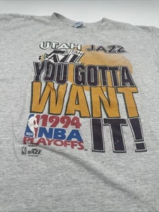 Vintage 1994 Playoff Utah Jazz Single Stitch Shirt Gray Graphic Print Size Large - Picture 1 of 16