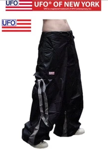 UFO   rn#44615 Vintage 90s Wide Leg Poly Leather Raver pants BLACK - Picture 1 of 9