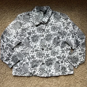 Chicos Jacke Neu mit Etikett Damen 16 Größe 3 schwarz weiß grau Blumenmuster Jacquard Knopfleiste - Bild 1 von 8