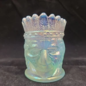 ST CLAIR Summit AQUA Blau KARNEVAL Glas ZAHNSTOCHERHALTER Ureinwohner Amerikanischer INDIANER - Bild 1 von 12