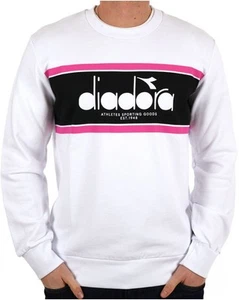 Diadora Men's Logo Crew Sweatshirt White/Black/Pink - Pullover, Sweater, Cotton - Picture 1 of 2