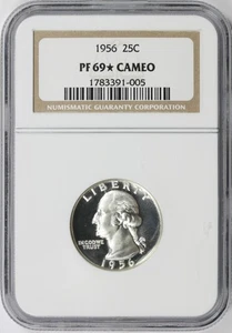 1956 25c Proof Washington Silver Quarter NGC PF69* CAMEO (Star) - Picture 1 of 4