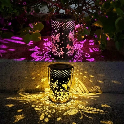 2× LED Butterfly Solar Hanging Lights Lantern Outdoor Garden Pathway Lamp Decor - Image 1 of 4