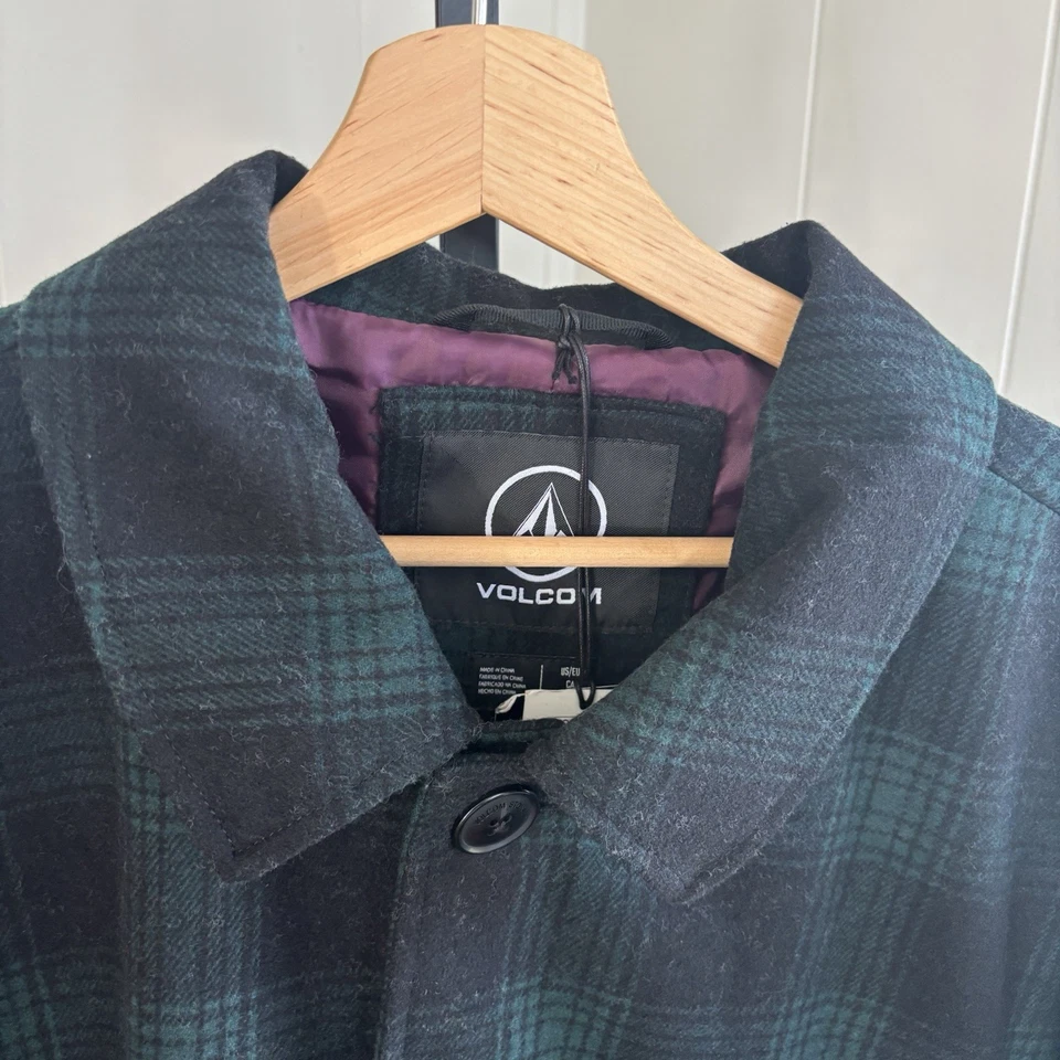 Volcom Stone Lords Men’s XL Green Plaid Wool-Blend Parka Jacket Long Coat NWT - Image 1 of 4