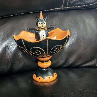Transpac Spooky Bat Resin Treat Stand Bowl Candy Dish Halloween Johanna Parker