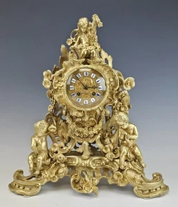 Large 19C French Ormolu Bronze Mantel Clock Cherubs - Picture 1 of 13