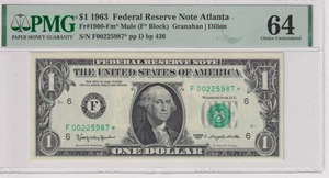 Fr 1900-Fm* MULE STAR 1963 $1 FRN F00225987* bp 436 PMG 64 ATLANTA GREEN SEAL - Picture 1 of 2