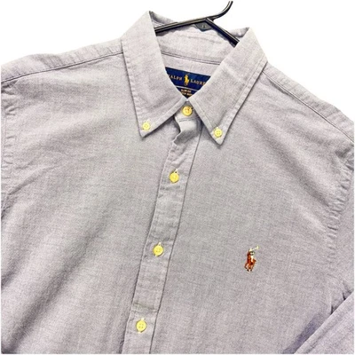 Ralph Lauren Stretch Oxford Button Down Shirt Men Large Slim Fit Blue Flesh Pony - Image 1 of 4