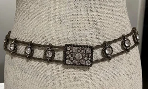 ZARA Belt Metal Link Gold Tone Crystal Studded 30” RARE - Picture 1 of 7