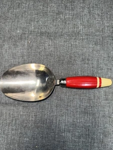 A&J Stainless Measuring Scoop- Wood Red & Ivory Handle Vintage 50's Kitchen - Picture 1 of 4