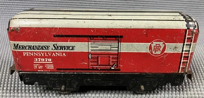 MARX (1953) TIN TRAIN box car (37961) MERCHANDISE SERVICE CAR PENNSYLVANIA RR - Image 1 of 4