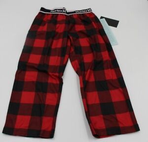 NWT HURLEY Youth Boys Red Flannel Sleepwear Pants Elastic Waist, Size 4