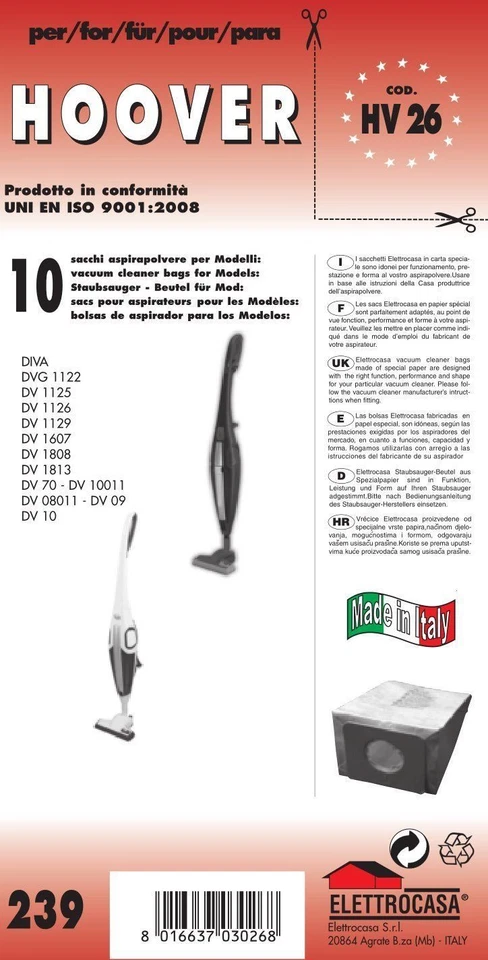 10 SACCHI BUSTE HOOVER COMPATIBILE CON TUTTI I MODELLI INDICATI NELLA FOTO