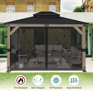 Universal 10x13 ft Gazebo Mosquito Netting, Replacement 4-Panel Sidewalls wit... - Picture 1 of 12